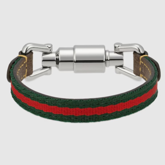 Gucci Piston Closure Web Nylon/Leather Bracelet, small or medium - Picture 1 of 13